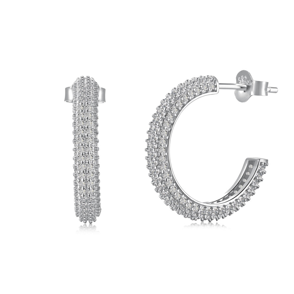 Kolczyki srebrne rodowane półkola 15mm z cyrkoniami Estate Brilliance