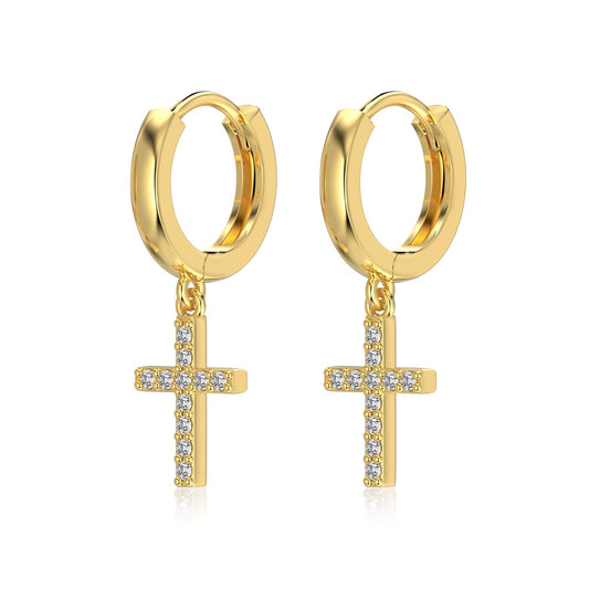 Sterling Silver Gold Plated Earrings Celestial Cross