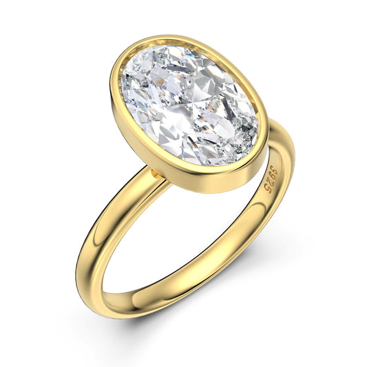 Pierścionek srebrny pozłacany z owalną cyrkonią 4.5ct Oval Bazel