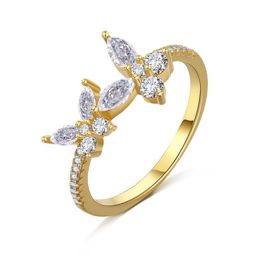 Pierścionek srebrny pozłacany z motylami Butterfly Wings