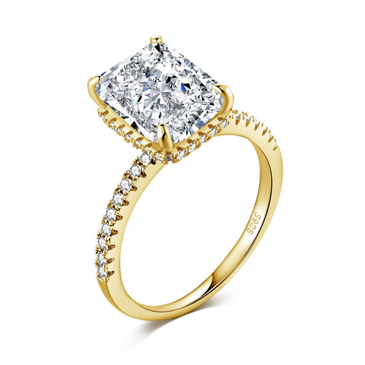Sterling Silver 18k Gold Plated Ring Rectangular 4ct Ice Queen Jewel