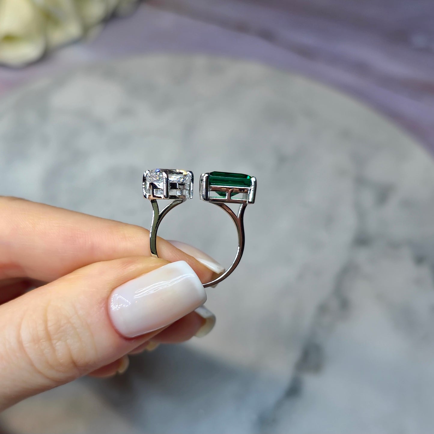 Double Emerald Elegance Pierścionek S925