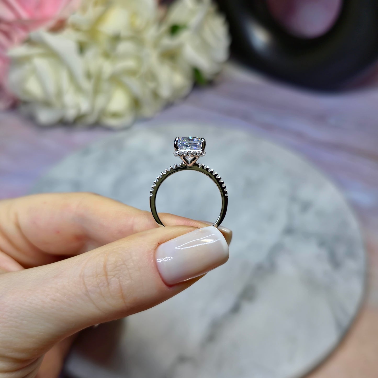 Sterling Silver Rhodium Plated Ring Rectangular 4ct Ice Queen Crystal