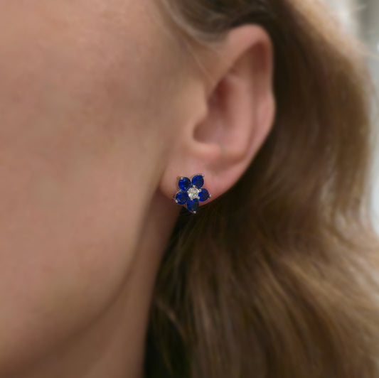 Kolczyki srebrne rodowane z cyrkoniami kwiatki Florisse Bleu