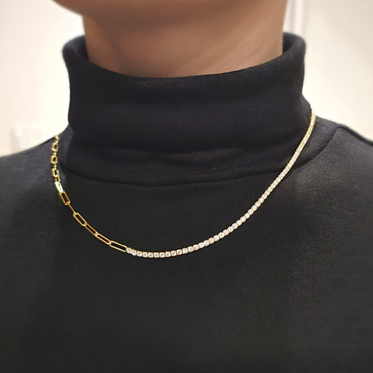 Naszyjnik srebrny pozłacany tennis 2mm z łańcuszkiem CEO’s Charm