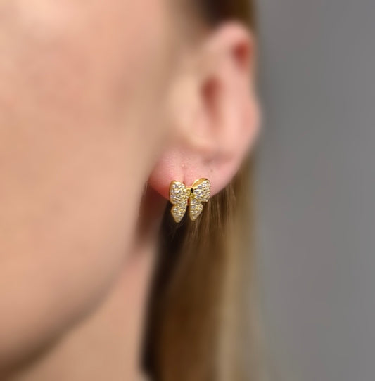 Kolczyki srebrne pozłacane kokardki z cyrkoniami Sparkle Ribbon Kolczyki