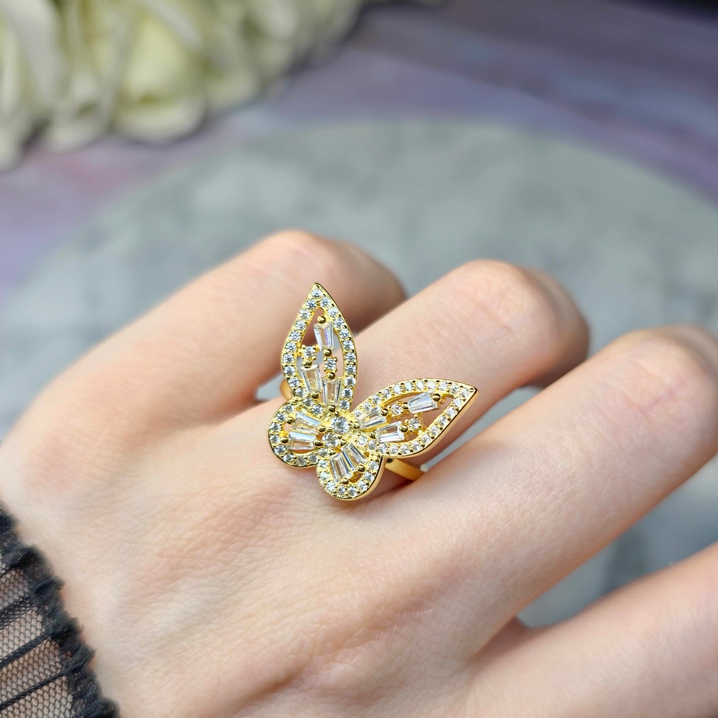 Shimmering Butterfly Pierścionek S925 18K