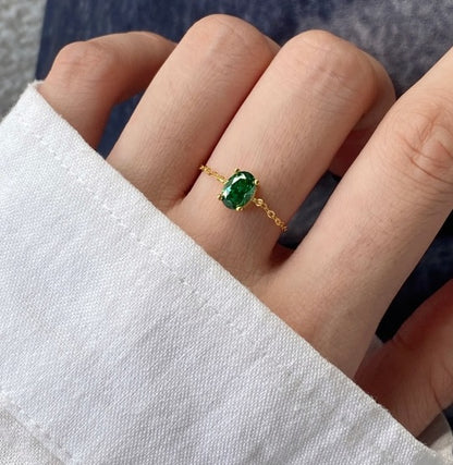Chic Oval Green Pierścionek S925 18K