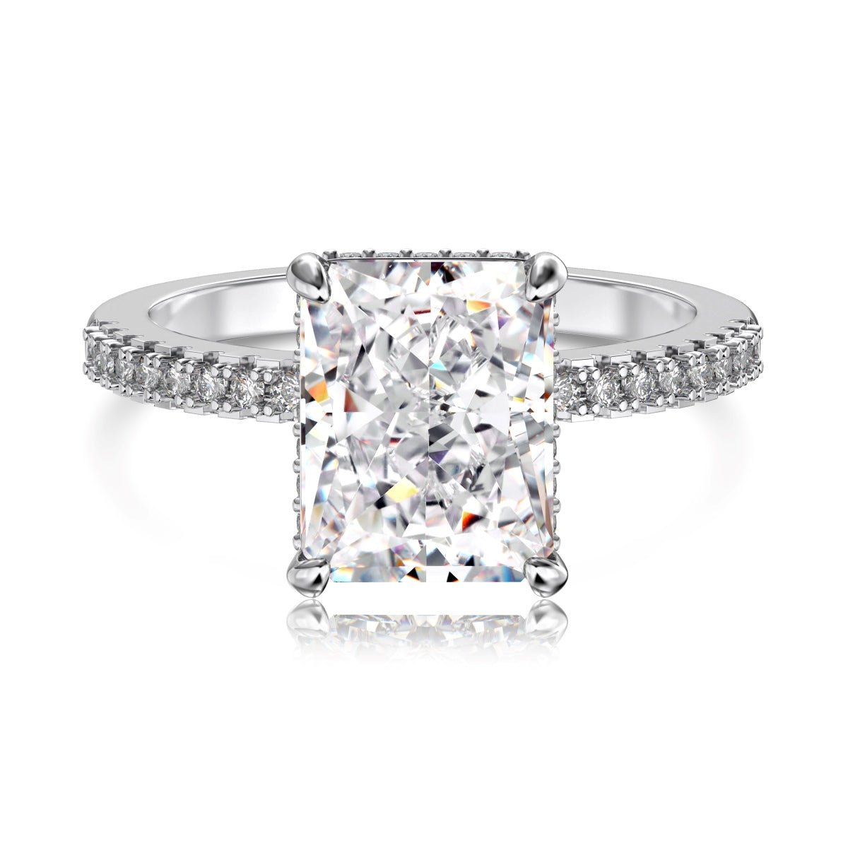 Sterling Silver Rhodium Plated Ring Rectangular 4ct Ice Queen Crystal