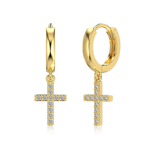 Sterling Silver Gold Plated Earrings Celestial Cross