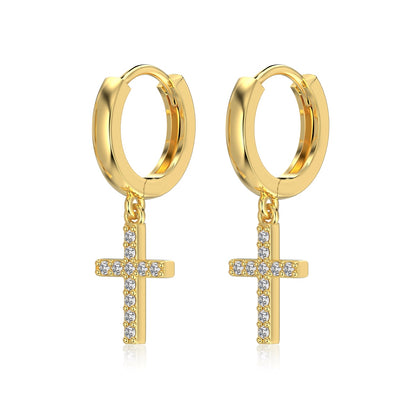 Kolczyki srebrne pozłacane z krzyżami i cyrkoniami Celestial Cross