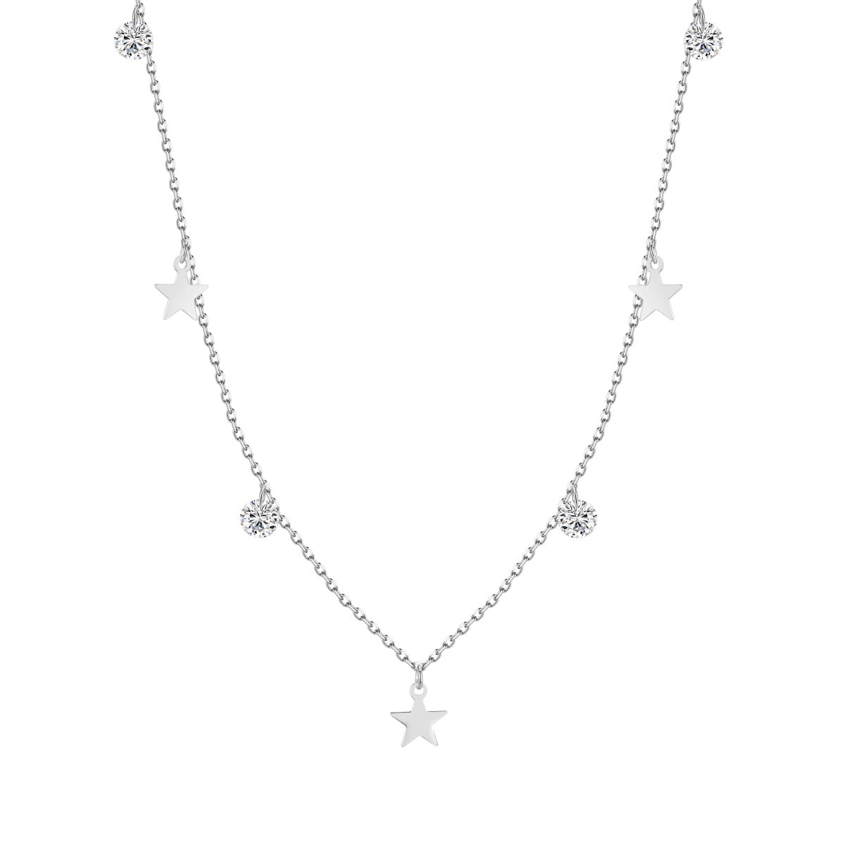 Naszyjnik srebrny rodowany z gwiazdkami i cyrkoniami Stardust