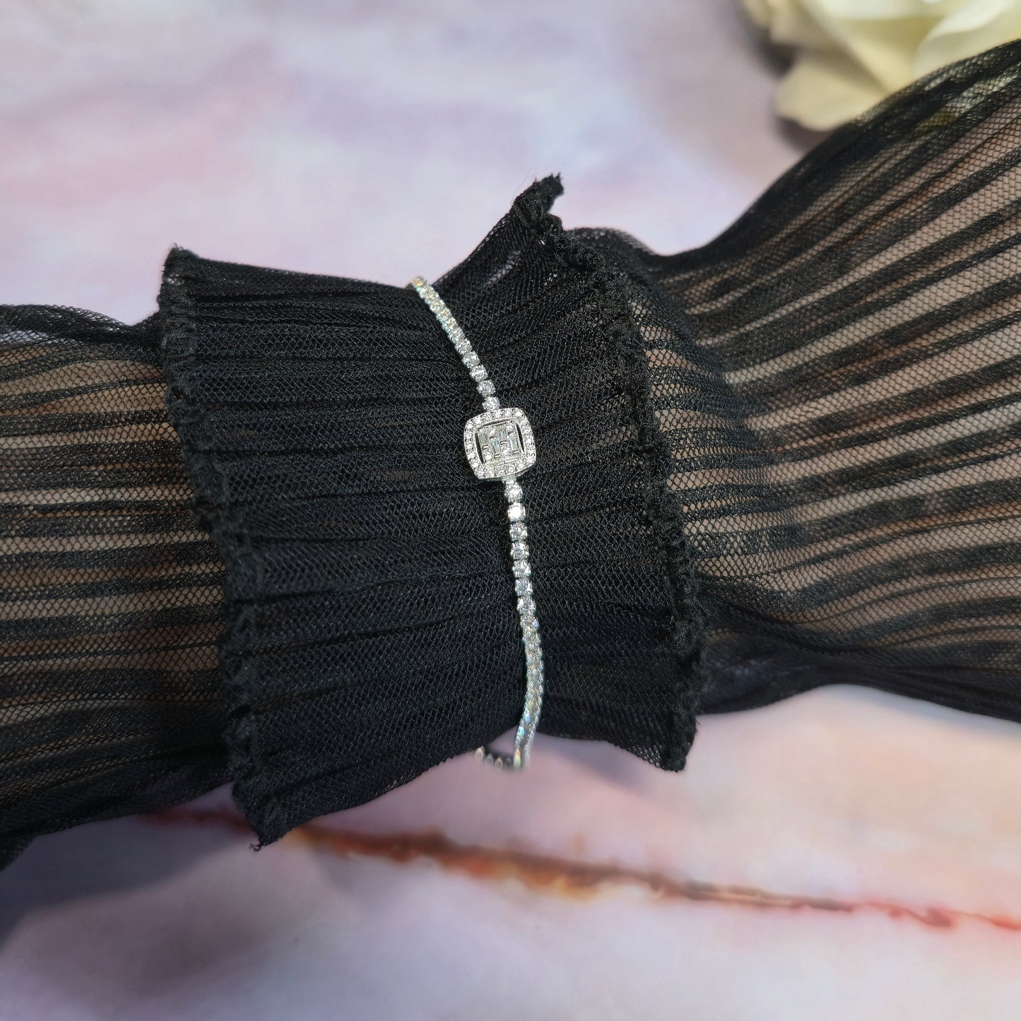 Bransoletka srebrna rodowana tenisowa z cyrkoniami 2mm Harmonic Lattice