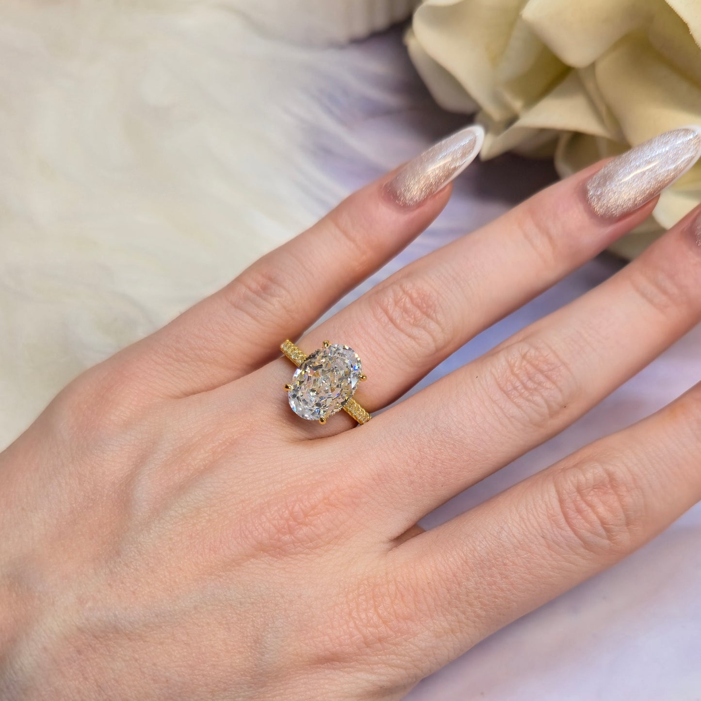 Pierścionek srebrny pozłacany z owalną cyrkonią 4ct Imperial Jewel
