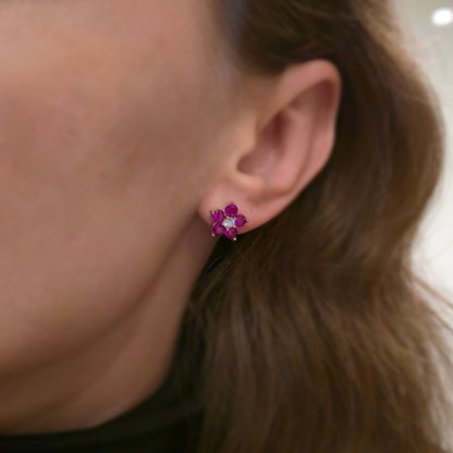 Kolczyki srebrne rodowane z cyrkoniami kwiatki Florisse Rosé