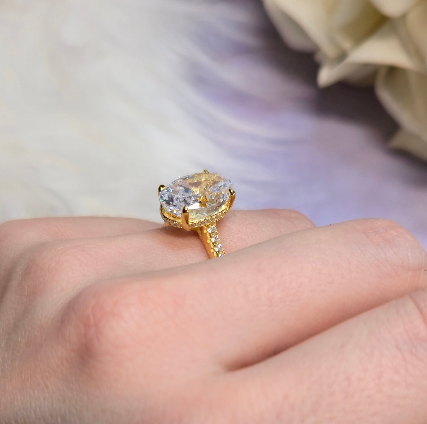 Pierścionek srebrny pozłacany z owalną cyrkonią 4ct Imperial Jewel