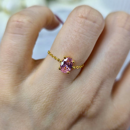 Chic Oval Pink Ring S925 18K