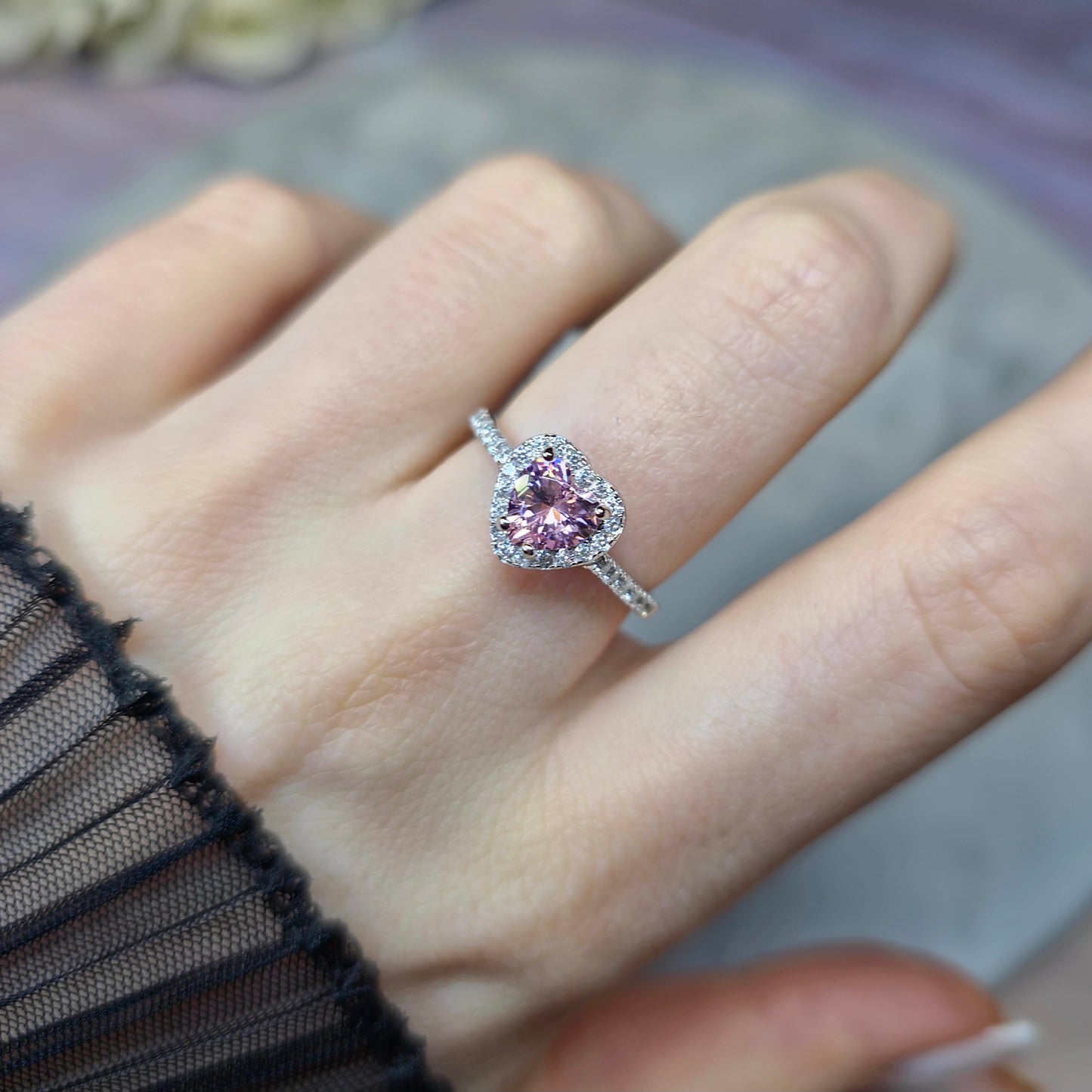 Heavenly Heart Pink Pierścionek S925