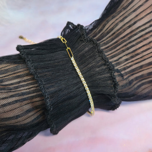 Bransoletka srebrna pozłacana tenisowa z cyrkoniami 2mm i łańcuszkiem CEO’s Charm