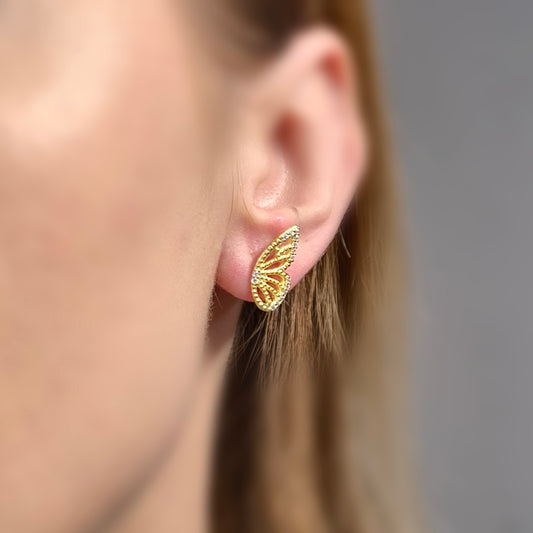 Kolczyki srebrne pozłacane skrzydła z cyrkoniami Victorious Wings